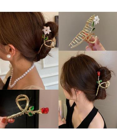 ORGUNE Large Cute Metal Flower Claw Hair Clips - Set of 6 | Nonslip Gold Hair Clip for Strong Hold | Fashion Accessories for Women and Girls with Thick, Thin, Curly Hair - Buy Online on GoSupps.com