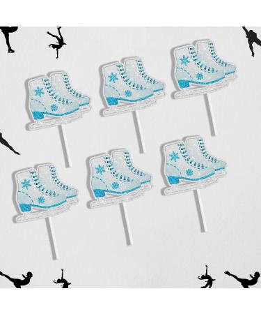 Snowflake Ice Skate Theme Happy Birthday Cupcake Toppers 18-PC Set - This is a great ice skating themed birthday party baby shower party or retro skating party decoration - SugarGera (Blue) - Buy Online on GoSupps.com