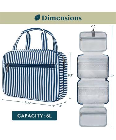 Pavilia Hanging Toiletry Bag - Travel Toiletries Organizer for Men and Women, Foldable Roll-up Design, Water Resistant with Mesh Pocket (Navy Stripe) - Buy Online on GoSupps.com