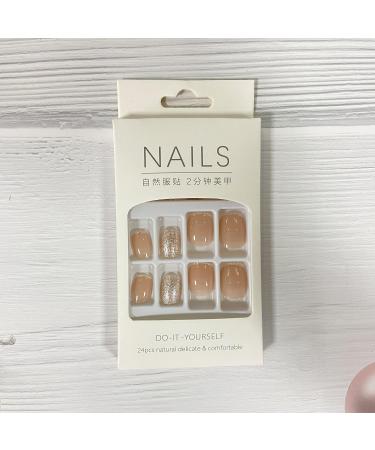 24Pcs Brown Glitter Square Press on Nails - Reusable Fake Nails for Women | Full Cover Acrylic Stick On Nails - Buy Online on GoSupps.com