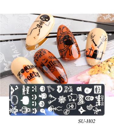 healthGUO Nail Art Stamping Plate Stamper Sponge Pen Halloween Pumpkin Bats Image Nail Polish Template Stamp Stencil Tools Kit 2 - Buy Online on GoSupps.com