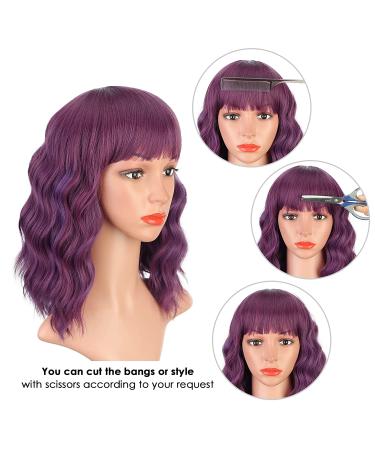 ENTRANCED STYLES Fuchsia & Purple Wavy Curly Bob Wig with Bangs - Heat Resistant Synthetic Party & Cosplay Wig for Women - Buy Online on GoSupps.com