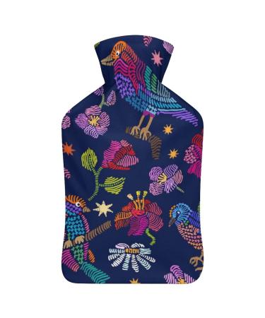 Birds Flowers Hot Water Bottle With Cover Plush Bed Bottle Hand Warmer For Adults And Children 26.5X15.3cm