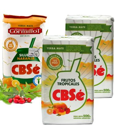 CBS Yerba Mat avec Fruits Tropicaux 2x0.5 kg + CBS Yerba Mat Silhouette avec d'Orange 0.5 kg |Th mat d'Argentine | Boisson revigorante et nergisante