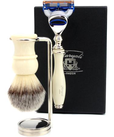 5 Edge Shaving Razor Set with Synthetic Hair Brush & Stainless Steel Stand - Ideal Grooming Kit for Men - Buy Online on GoSupps.com
