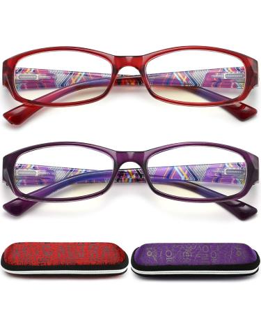 Blue Light Blocking Reading Glasses for Women - 2 Pack Blue Screen Computer Readers with Spring Hinge Magnification Eyeglasses 3.5 Red+purple 3.5 x