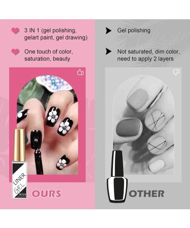 Liner Nail Gel Polish Set - Black & White French Manicure Art Kit for Drawing & Painting - UV Soak Off Gel for DIY Nail Salon - 10ML*2pcs - Buy Online on GoSupps.com
