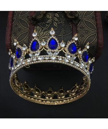 QIDIAN Fashion Bride Full Crown Princess Tiara Handmade Headband Jewelry - Gold+Blue - Buy Online on GoSupps.com