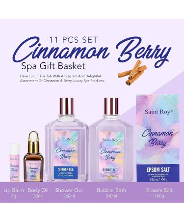 Cinnamon Berry Spa Gift Set for Women - 11Pcs Bath and Body Gift Set | Relaxing Birthday Gifts with Bubble Bath, Body Oil, Candle & More - Buy Online on GoSupps.com