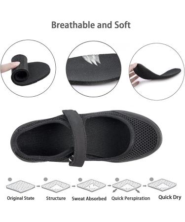 Womens Mesh Nurse Shoes - Non-Slip Adjustable Mary Janes Sneaker for Arthritis & Plantar Fasciitis - Lightweight Orthotic Wedges for Fitness - Black - Buy Online on GoSupps.com