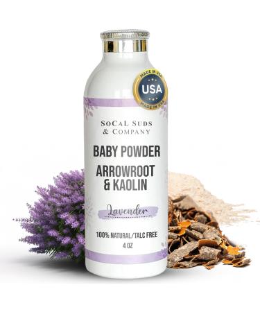 SoCal Suds & Company - Natural Baby Powder Talc-Free - Newborn Essentials with Arrowroot Powder Kaolin Aspen Bark Extract for Soft Soothing Protected Skin - Gentle Absorption - Unscented 4oz Unscented 4 Ounce (Pack of 1)