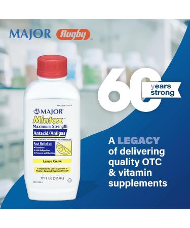Major Mintox Maximum Strength Antacid/Antigas for Fast Relief of Heartburn Acid Indigestion Pressure Bloating - Lemon Creme - 12 Fl Oz (355 mL) (6 Pack) - Buy Online on GoSupps.com
