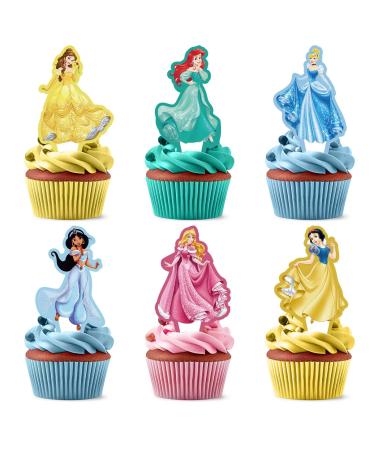 NIAYOU 24 Pcs Princess Cupcake Toppers Princess Themed Cake Decorations Cartoon Happy Birthday Cupcake Toppers for Boys Girls Kids Birthday Party Supplies
