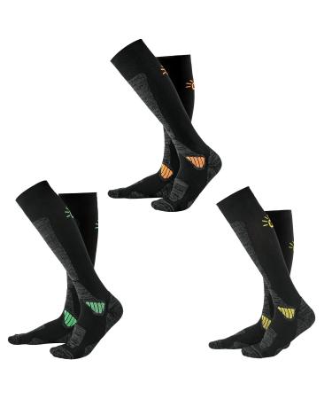 GUUMOR Ski Socks Men Women Knee High Cushined Warm Skiing Socks Medium Orange+green+gold