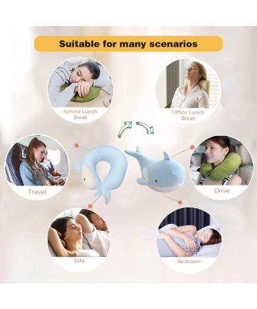 JOYRAVO Kids Travel Pillow - 2-in-1 Deformable U-Shaped Neck Pillow with Cute Plush Blue Whale Design for Comfy Sleep and Play on Airplanes, Cars, and Travel - Buy Online on GoSupps.com