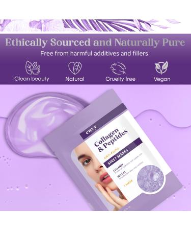 Envy Collagen & Peptides Sheet Mask - Dermatologist Tested Hydrating & Anti-Aging - Reduces Acne Scars & Sun Damage - Korean Skin Care for All Skin Types (5 Masks - Buy Online on GoSupps.com