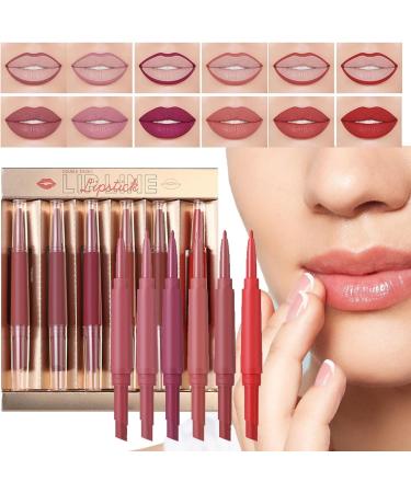 Lip and Resistic Set | Lip Contour Lipliner | Embre Effect Vellouty Lipliner Lipsticks 6 Pieces Matte Pencil Sets Double Head Stain Makeup Gloss for Girlfriend Girls Sister M - Buy Online on GoSupps.com