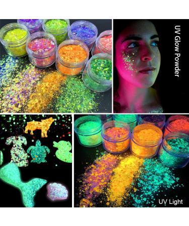 Glow in The Dark Glitter Eyeshadow Powder - Findinbeauty 6 UV Glow Colors for Body, Face & Party Makeup - Buy Online on GoSupps.com