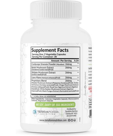 Premium Mushroom Complex - 10 Powerful Mushroom Supplement - Cordyceps Reishi Shiitake Lions Mane Maitake Turkey Tail Chaga Royal Sun White Button Black Fungus Mushroom - 60 Capsules - Buy Online on GoSupps.com