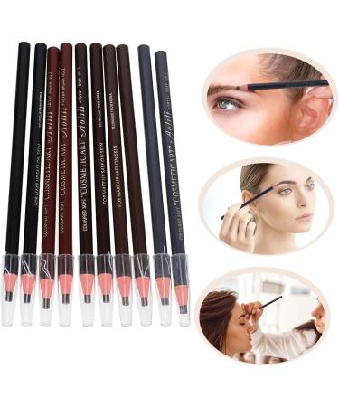 Mikinona Black Colored Pencils 10pcs Eyebrow Pencil Makeup Tools Brow Pencil and Brush Eyebrow Drawing Tools Girl Pretty Spool - Buy Online on GoSupps.com