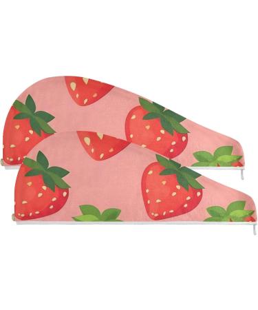 Strawberry Pattern Hair Towel 2 Pack - Super Absorbent Quick Dry Hair Turbans for Women & Girls - Buy Online on GoSupps.com