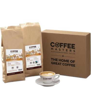 Coffee Masters Dark Roast Coffee Gift Set - Includes 1kg Full Bodied Coffee Beans and 1kg Super Crema Espresso Coffee Beans - Roasted in the UK - Beautifully Packaged Ready to Give Coffee Gift Set Full Bodied & Super Crema Espresso Beans 1 kg (Pack of 2)