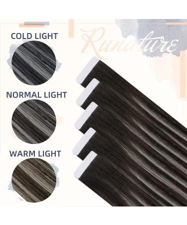 RUNATURE Black Ombre Silver Tape in Hair Extensions - 12 Inch 30g Real Human Hair - Buy Online on GoSupps.com