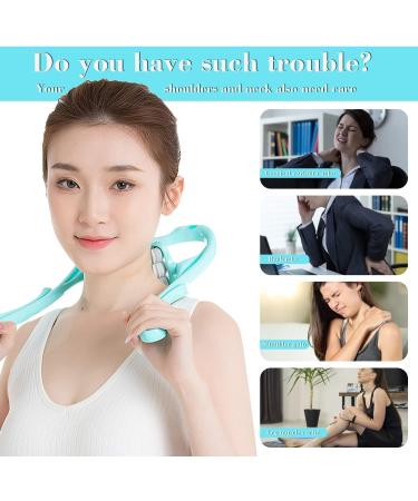 Manual Neck Massage Roller - 6 Balls Dual Pressure Point Shiatsu Massager for Deep Pain Relief - Light Blue - Buy Online on GoSupps.com