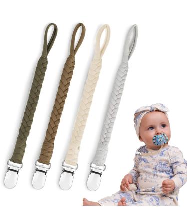 IOSPKKIO 4 pieces of baby pacifier chain for child baby cotton pacifier chain pacifier clip prevents the chain from falling (bright coffee light gray army green cream-colored)