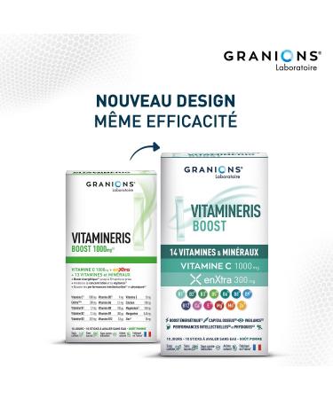 GRANIONS - Vitamineris BOOST - Multivitamins - Vitamin Vitamin C Vitamin B12 - Made in France - 10 vitamins 4 minerals and a plant extract - 10 sticks Waterless - Apple taste - Buy Online on GoSupps.com
