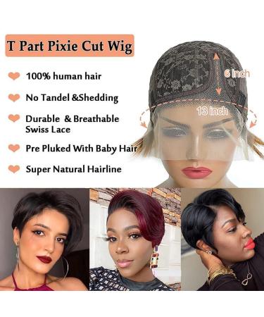 Short Pixie Cut Ombre Lace Frontal Human Hair Wig for Black Women - Pre Plucked Brazilian 13x6x1 T Part HD Lace Front Wig with Baby Hair and Natural Hairline - Buy Online on GoSupps.com