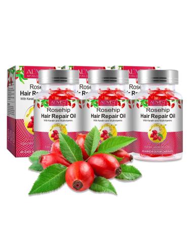 P-Beauty Organic Rosehip Oil Capsules with Keratin - 120 Capsules for External Use, Hair Growth Hair Oil & Scalp Care - Makes Hair Strong & Silky