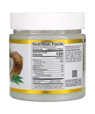 California Gold Nutrition Organic Extra Virgin Coconut Oil 16 fl oz - Cold Pressed, 2 Pack (473 ml x 2) - Buy Online on GoSupps.com