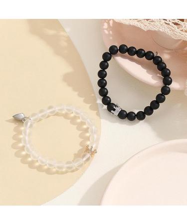 Oralgos Matching Crown Pearl Bracelets for Couples - Heart-Charm Magnetic Bracelet Set for Friends & Girlfriend - Buy Online on GoSupps.com