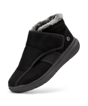 FitVille Diabetic Shoes for Women Wide Width Warm Slip-on Swollen Feet Shoes Boots Lightweight Adjustable Closure Walking Shoes for Elderly Foot Pain Relief Neuropathy (9 Wide Black) Black 9 Wide