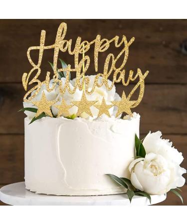iZoeL Gold Happy Birthday Stars Cake Topper | Confetti Balloon Decoration for Birthdays | Perfect for Men & Women - Buy Online on GoSupps.com