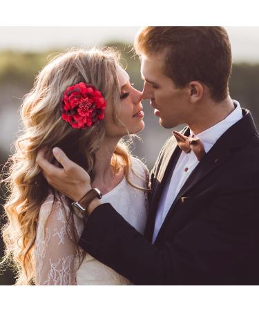Bofunx 2-Piece Red Flower Hair Clips | Elegant Hair Jewelry for Parties Weddings Halloween & Masquerades - Buy Online on GoSupps.com