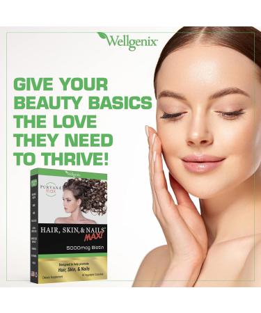 Purvana Max Hair Skin and Nails Vitamin Vegetable Capsules for High Absorption - Double Strength Biotin 5000 MCG VIT A & B Folic Acid Grape Seed Extract - Herbal Supplement (30 Count) (1 Pack) 30 Count (Pack of 1) - Buy Online on GoSupps.com