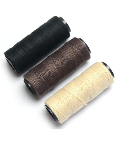BLUPLE Professional Weaving Threads 3 Rolls for Making Wig Hand Sewing Hair Weft Hair Weave Extension DIY (Black,Beige,Brown) 3 pcs 3 Color
