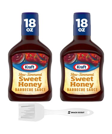 Kraft Sweet Honey Slow-Simmered Barbecue BBQ Sauce 18 oz Bottle (Pack of 2) Bundle With a Snack Scout Basting Brush