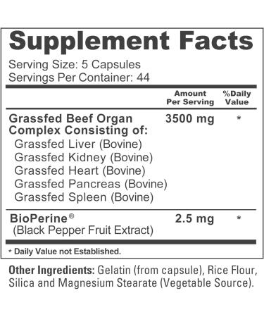 NusaPure Grass Fed Beef Organ Complex | 220 Capsules | Pasture Raised | with Desiccated Liver Kidney Pancreas Heart Spleen | Soyfree Non-GMO Bioperine - Buy Online on GoSupps.com