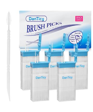 Brushpicks Interdental Toothpicks Soft Bristle Dental Floss Picks Toothpicks Helps Removes Plaque and Debris Between Your Teeth 600PCS (Pack of 5) White-600pcs