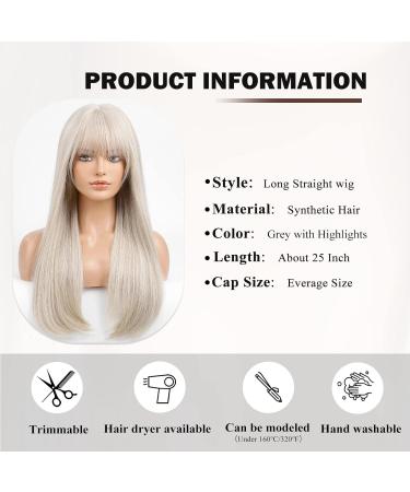 HAIRCUBE Long Grey Wigs for Women - Stylish Straight Wig with Highlights for Daily Wear - Buy Online on GoSupps.com