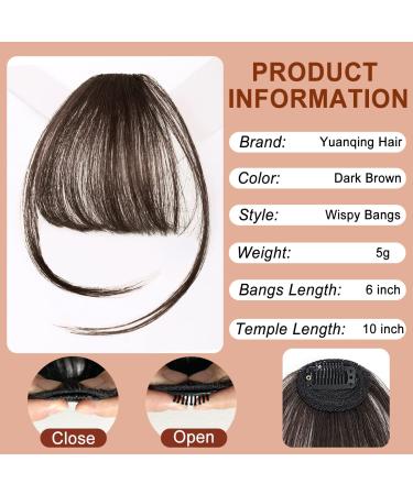 Dark Brown Wispy Bangs Clip in Hair Extensions - 6 Inch 100% Human Hair Bangs for Women - Buy Online on GoSupps.com