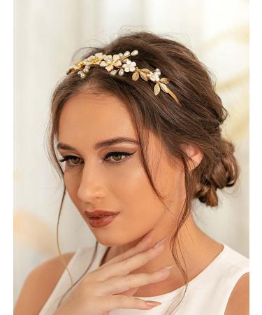 IYOU Flower Girl Wedding Headband Floral Gold Bridal Hair Bands Pearl Prom Communion Bride Hair Accessories for Women and Girls - Buy Online on GoSupps.com