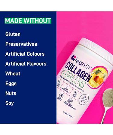LEANFIT COLLAGEN & GREENS Tropical Mango - 7g Grass-Fed Bovine Collagen (Type I III) + 2 Seaweeds + 5 Leafy Greens Per Serving - 25 Servings 257g Tub - Buy Online on GoSupps.com