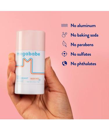 Megababe Daily Deodorant - Rosy Pits | Aluminum-Free Clear & Clean | 2.6 oz (Pack of 1) - Buy Online on GoSupps.com