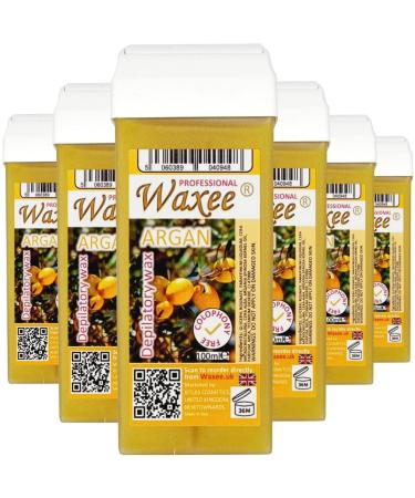 ROLL-ON WAX CARTRIDGE 100ml roller hair removal wax depilatory refill (6 x 100ml roll-on wax cartridge Argan "Top formula") 100 ml (Pack of 6) Argan "Top formula"