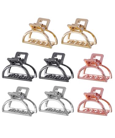8 Pack Small Metal Hair Claw Clips Hollow Jaw Barrettes Non-slip Open Shaped Jaw Clamp for Women Half Bun Hairpins for Half Updo (Rose Gold+Gold+Silver+Black)
