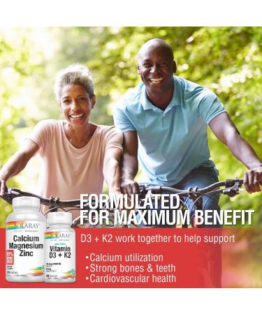 SOLARAY Calcium Magnesium Zinc 275ct + Vitamin D3 K2 120ct Bundle for Bone, Heart & Immune Health - Buy Online on GoSupps.com